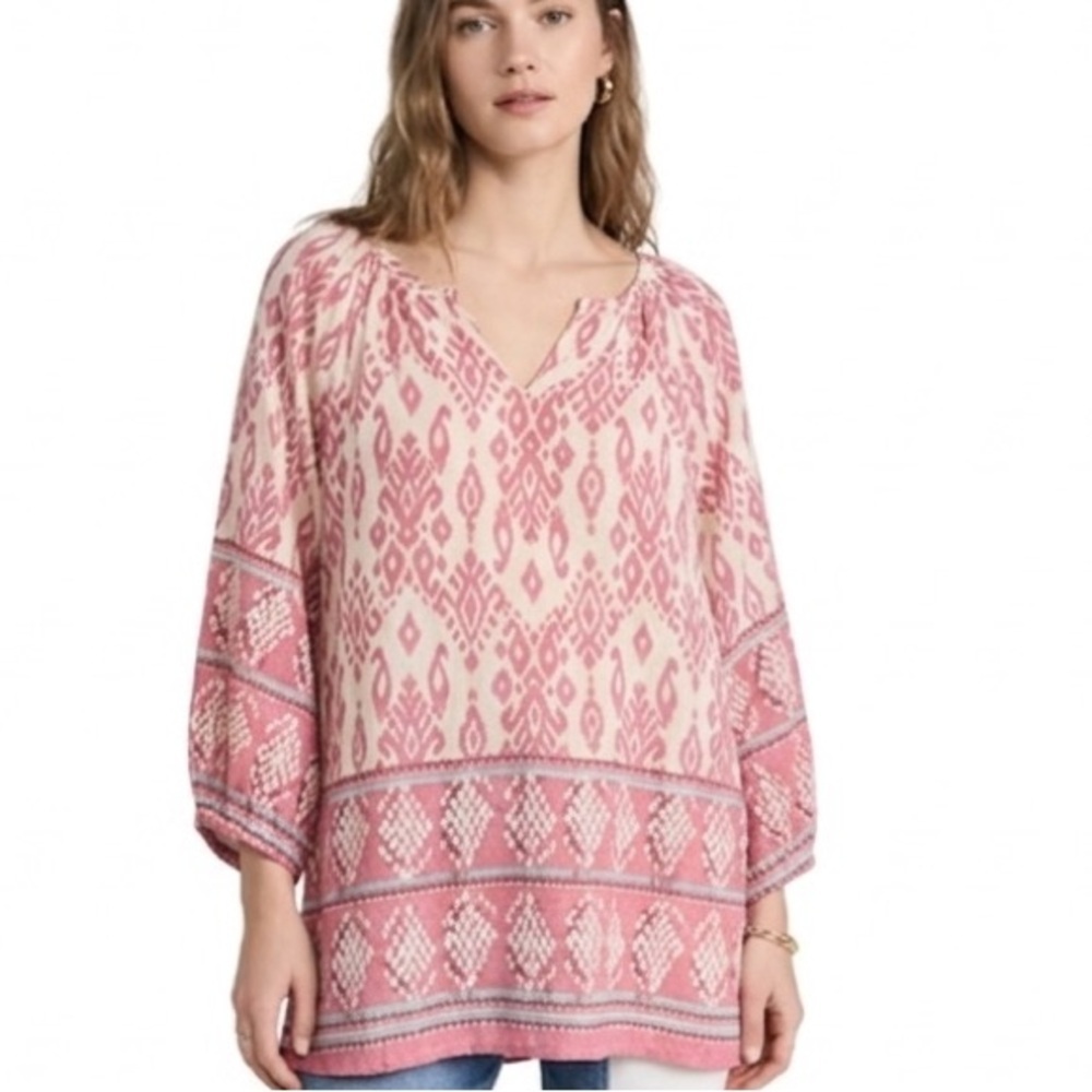 BEBONNIE Pink Ikat Print Wide Sleeve Tunic Blouse - Size 3XL / XXXL